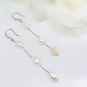 Elegant 925 Sterling Silver Pearl Drop Earrings. Holiday Gift. Birthday Gift 🕊️